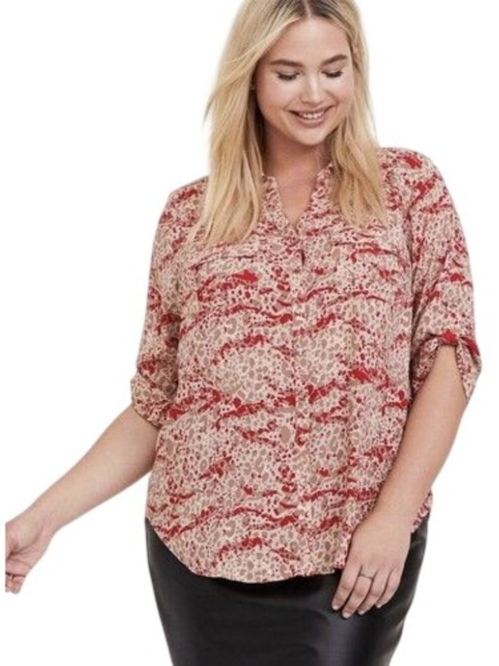 Torrid Harper Georgette Blouse Animal Print 3/4 Sleeve Plus Size Women’s 1X Casu